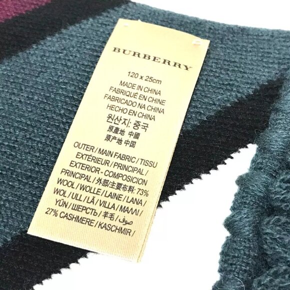 BURBERRY 4075353 Tri-tone Striped Scarf Green x Multicolore - Picture 3 of 6